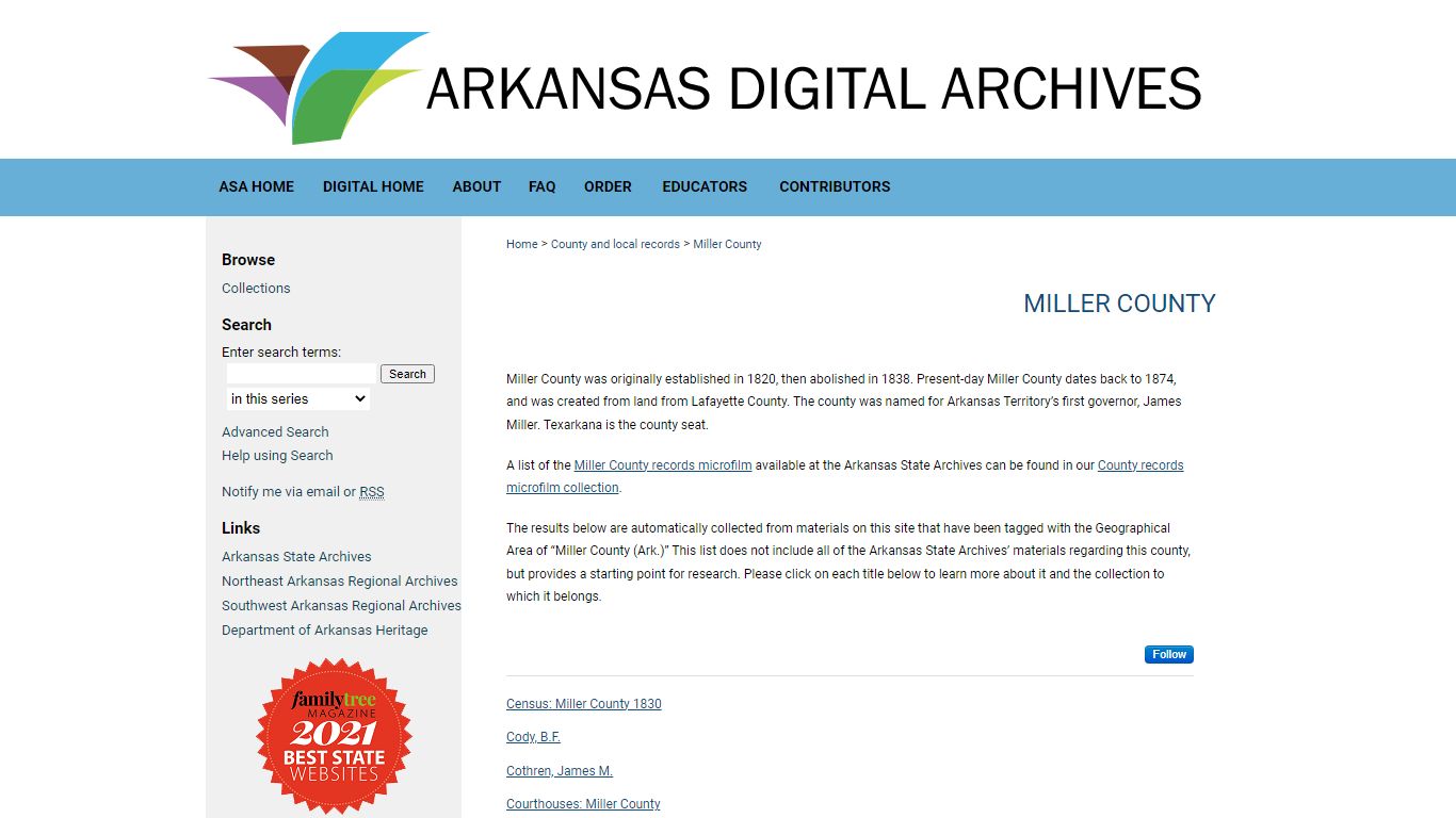 Miller County | County and local records | Arkansas State Archives